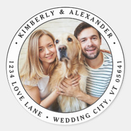 Pegatina Redonda Dirección de devolución del Boda moderno de la fot