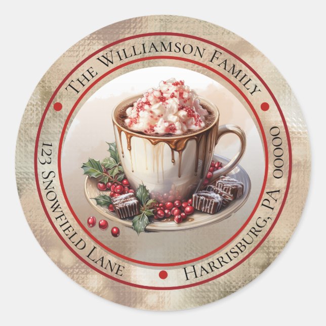 Pegatina Redonda Dirección de devolución del círculo de cacao calie (Anverso)