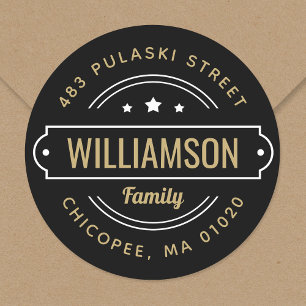 Pegatina Redonda Dirección de devolución del distintivo de nombre d