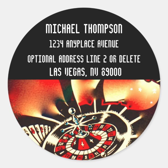 Pegatina Redonda Dirección de devolución del estilo del Casino Las  (Anverso)