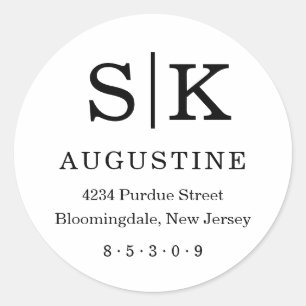 Pegatina Redonda Dirección de devolución del monograma inicial
