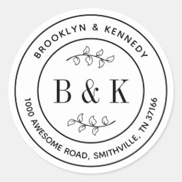 Pegatina Redonda Dirección de devolución del nombre de la pareja de