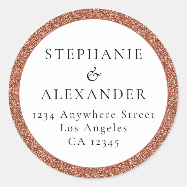 Pegatina Redonda Dirección de devolución del nombre del Boda Rosa P (Anverso)