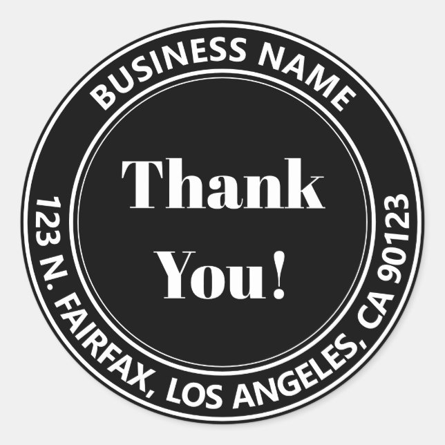 Pegatina Redonda Dirección de devolución en negro y blanco ¡Gracias (Anverso)