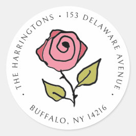 Pegatina Redonda Dirección de devolución floral de Rosa de vintage