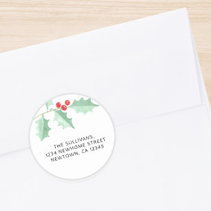 Pegatina Redonda Dirección de devolución Holly de navidades
