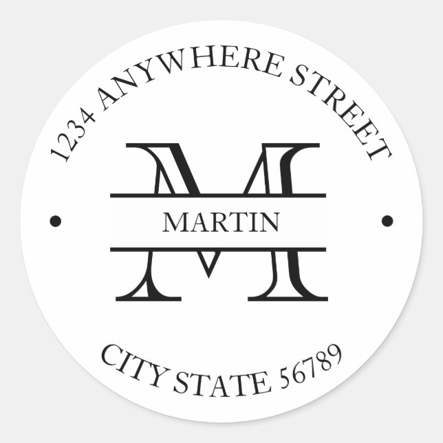 Pegatina Redonda Dirección de devolución inicial del nombre formal  (Anverso)