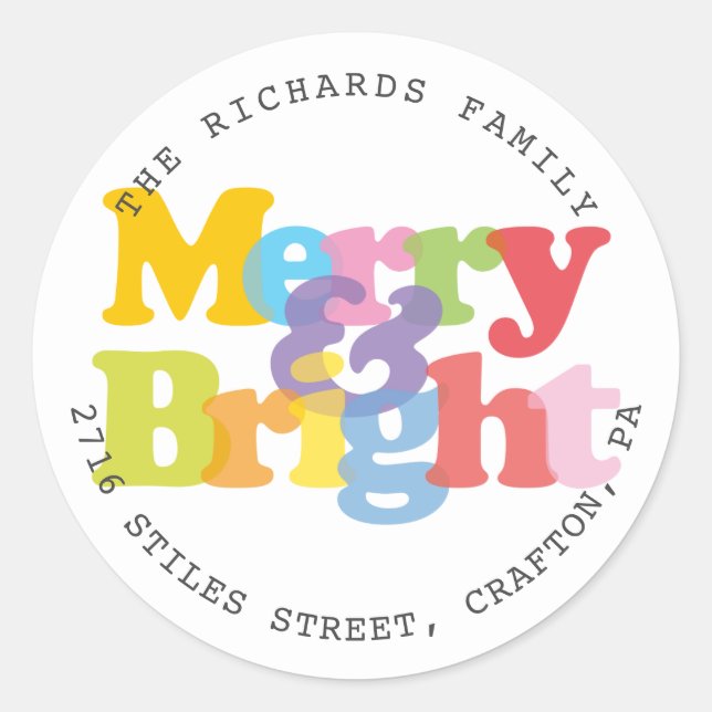 Pegatina Redonda Dirección de devolución Merry And Bright Fiestas N (Anverso)