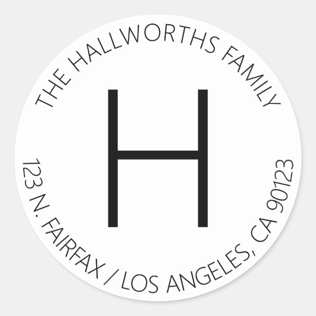 Pegatina Redonda Dirección de devolución mínima moderna en blanco y (Anverso)