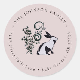 Pegatina Redonda Dirección de devolución moderna de conejito de Pas