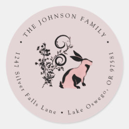 Pegatina Redonda Dirección de devolución moderna de Pascua de conej