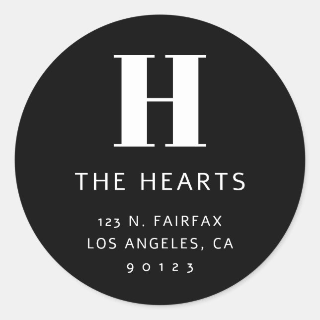 Pegatina Redonda Dirección de devolución moderna editable y monogra (Anverso)