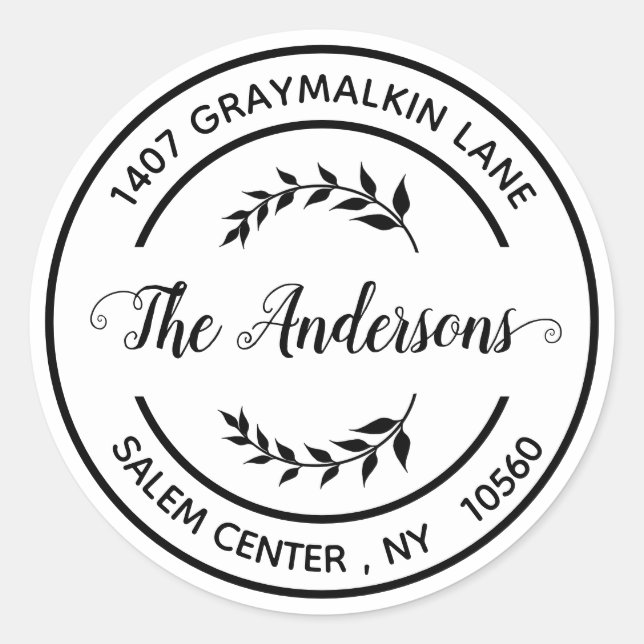 Pegatina Redonda Dirección de devolución moderna redonda Elegante m (Anverso)