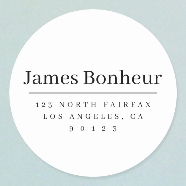 Pegatina Redonda Dirección de devolución moderna simple en blanco y (Subido por el creador)