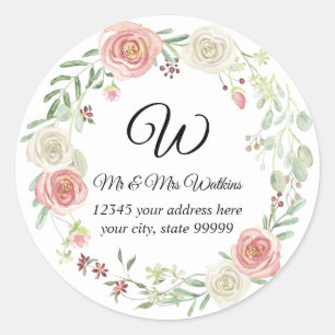 Pegatina Redonda Dirección de devolución monogramada Blush Ivory Ro