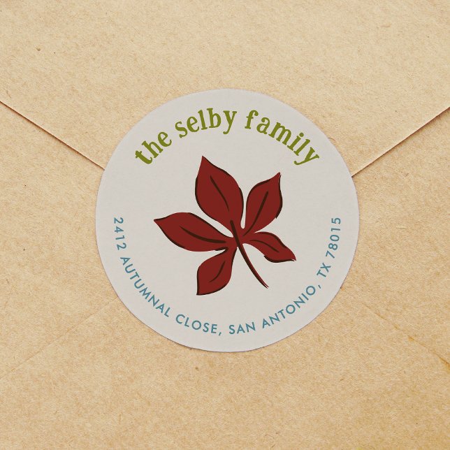 Pegatina Redonda Dirección de devolución otoñal de hoja que cae (Falling Leaf Autumnal Return Address Classic Round Sticker)