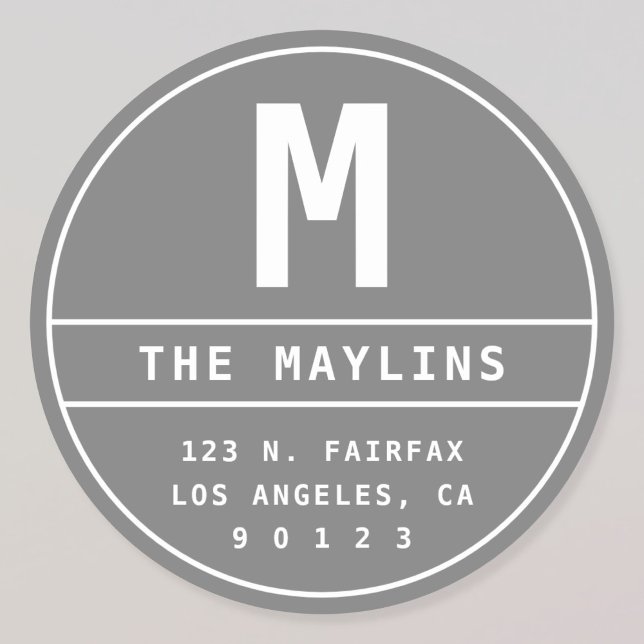 Pegatina Redonda Dirección de devolución personalizable con monogra (Subido por el creador)