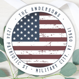 Pegatina Redonda Dirección de devolución personalizada de la bander