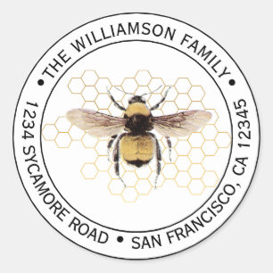 Pegatina Redonda Dirección de devolución redonda abeja bumblebee rú