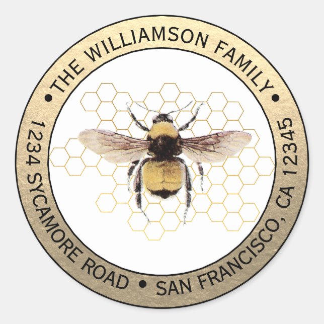 Pegatina Redonda Dirección de devolución redonda Abejorro Rústico (Anverso)