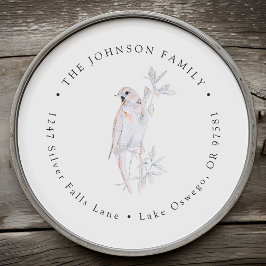 Pegatina Redonda Dirección de devolución Ruiseñor Cantando Acuarela