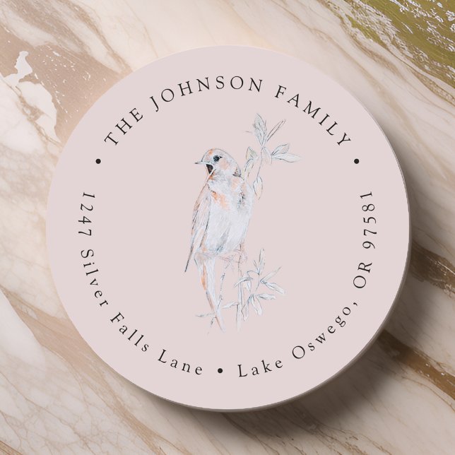 Pegatina Redonda Dirección de devolución Ruiseñor cantor acuarela (Subido por el creador)