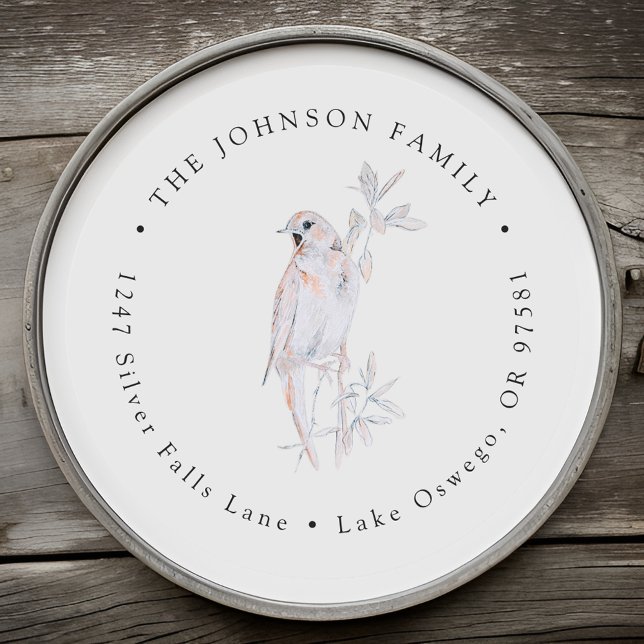 Pegatina Redonda Dirección de devolución Ruiseñor cantor acuarela (Subido por el creador)