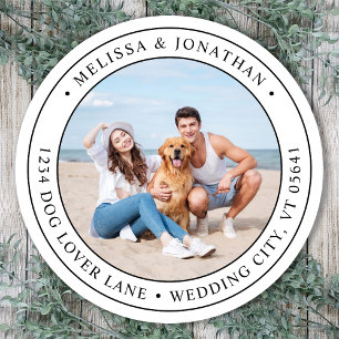 Pegatina Redonda Dirección de devolución simple y moderna de la fot