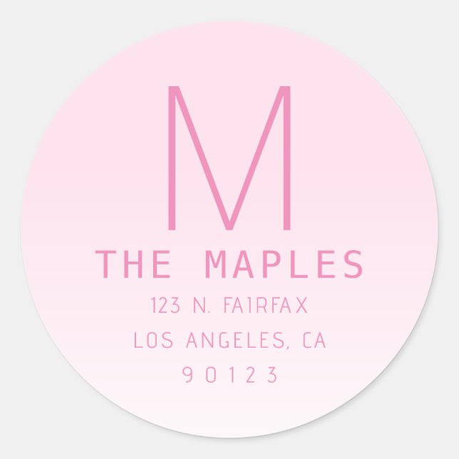 Pegatina Redonda Dirección de devolución única y monograma | Ombre  (Anverso)