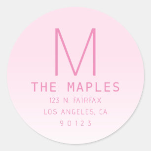 Pegatina Redonda Dirección de devolución única y monograma   Ombre 