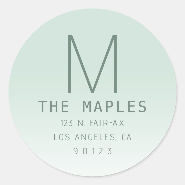 Pegatina Redonda Dirección de devolución única y monograma | Ombre  (Anverso)