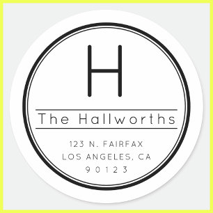 Pegatina Redonda Dirección de devolución y monograma modernos y ele