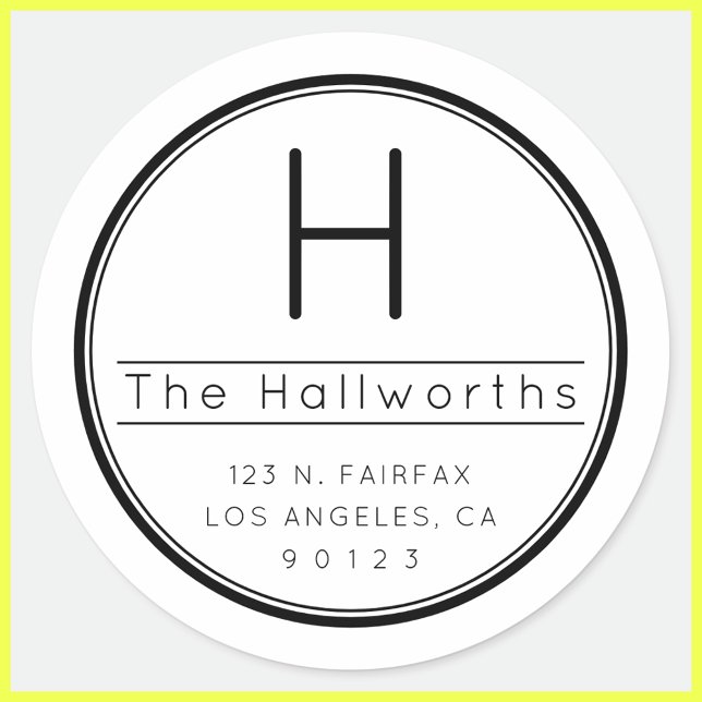 Pegatina Redonda Dirección de devolución y monograma modernos y ele (Subido por el creador)