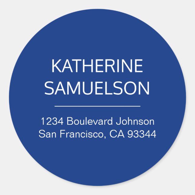 Pegatina Redonda Dirección de devolución y nombre azul de la marina (Anverso)