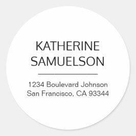 Pegatina Redonda Dirección de devolución y nombre negro blanco clás