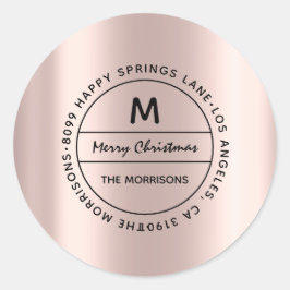 Pegatina Redonda Dirección de familia de Navidades casados RSVP Mon