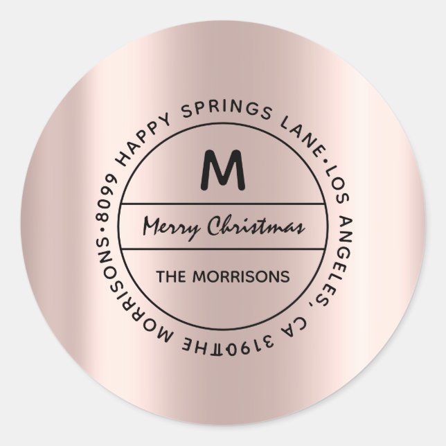 Pegatina Redonda Dirección de familia de Navidades casados RSVP Mon (Anverso)