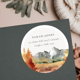 Pegatina Redonda Dirección de follaje del Naranja de óxido de otoño