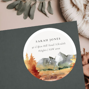 Pegatina Redonda Dirección de follaje del Naranja de óxido de otoño