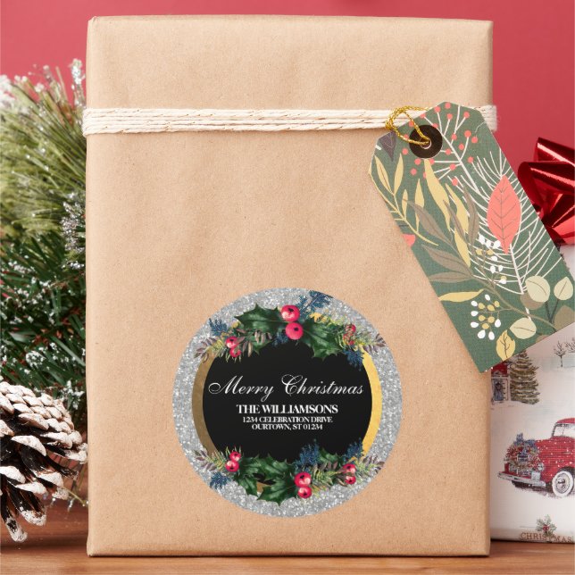 Pegatina Redonda Dirección de la familia de oro y plata Purpurinoso (Vacaciones)