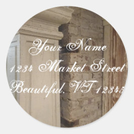 Pegatina Redonda Dirección de ladrillo de columna vintage
