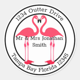 Pegatina Redonda Dirección de monograma con flamencos