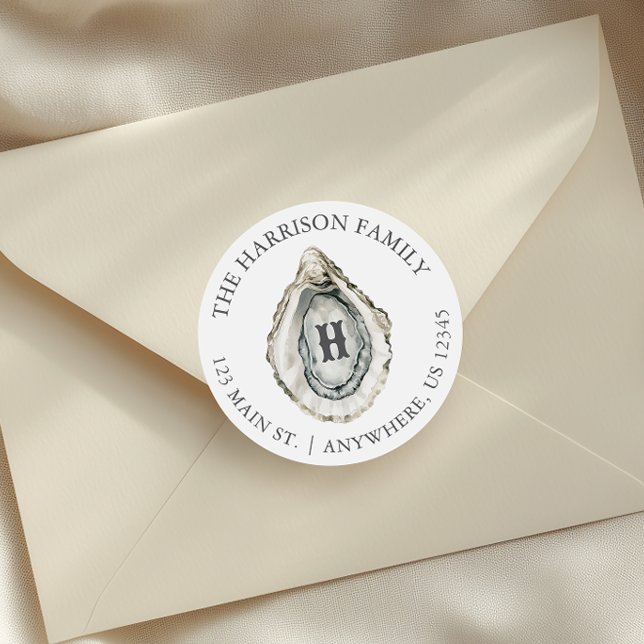 Pegatina Redonda Dirección de monograma de ostión costero acuarela (Subido por el creador)