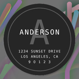 Pegatina Redonda Dirección de monograma simple moderna | Blanco gri