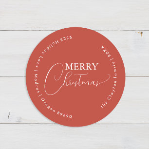 Pegatina Redonda Dirección de Navidad Minimalista Boho Retro de Ter