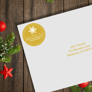 Pegatina Redonda Dirección de Navidades de copos de nieve blancos F