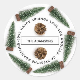 Pegatina Redonda Dirección de nombre de familia RSVP Árbol de Navid
