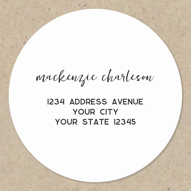 Pegatina Redonda Dirección de nombre personalizada de script modern (Simple modern minimalist script personalized return address sticker)