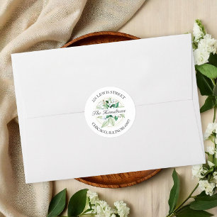 Pegatina Redonda Dirección de Regreso de Boda de Floristería Geomét