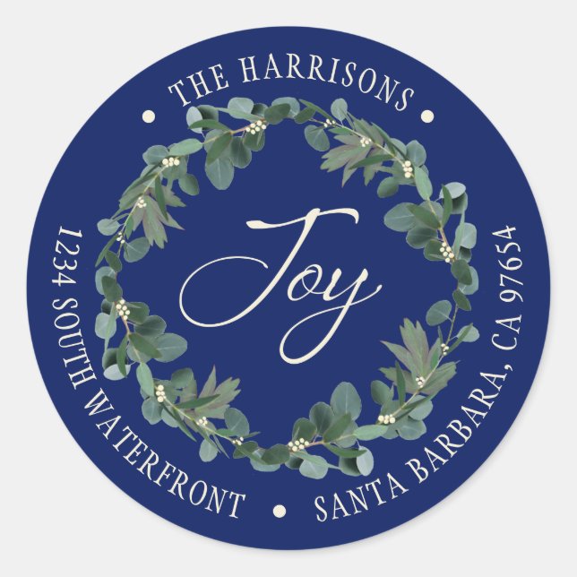 Pegatina Redonda Dirección de retorno azul de la Marina de Guerra d (Anverso)